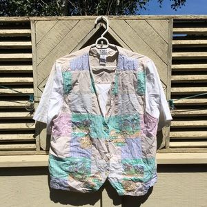 White colorful safari printed vest shirt